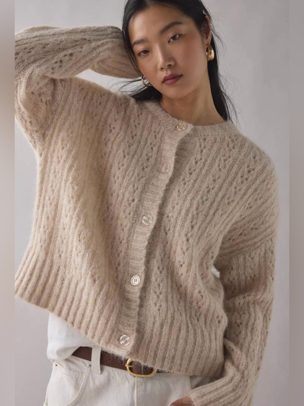 BDG Becca Brushed Pointelle Knit
Oversized Cardigan